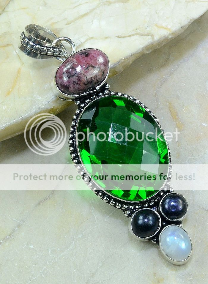 free shipping huge peridot rhodonite moonstone pendant 3 1/4"; d